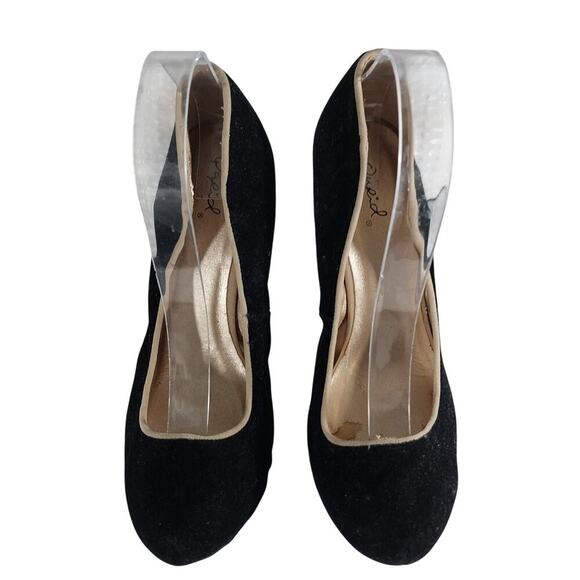 QUPID! BLACK VELVETEEN & TAN VEGAN SUEDE STILETTO PLATFORM HEELS, PUMPS! SZ 8.5M - Picture 4 of 14